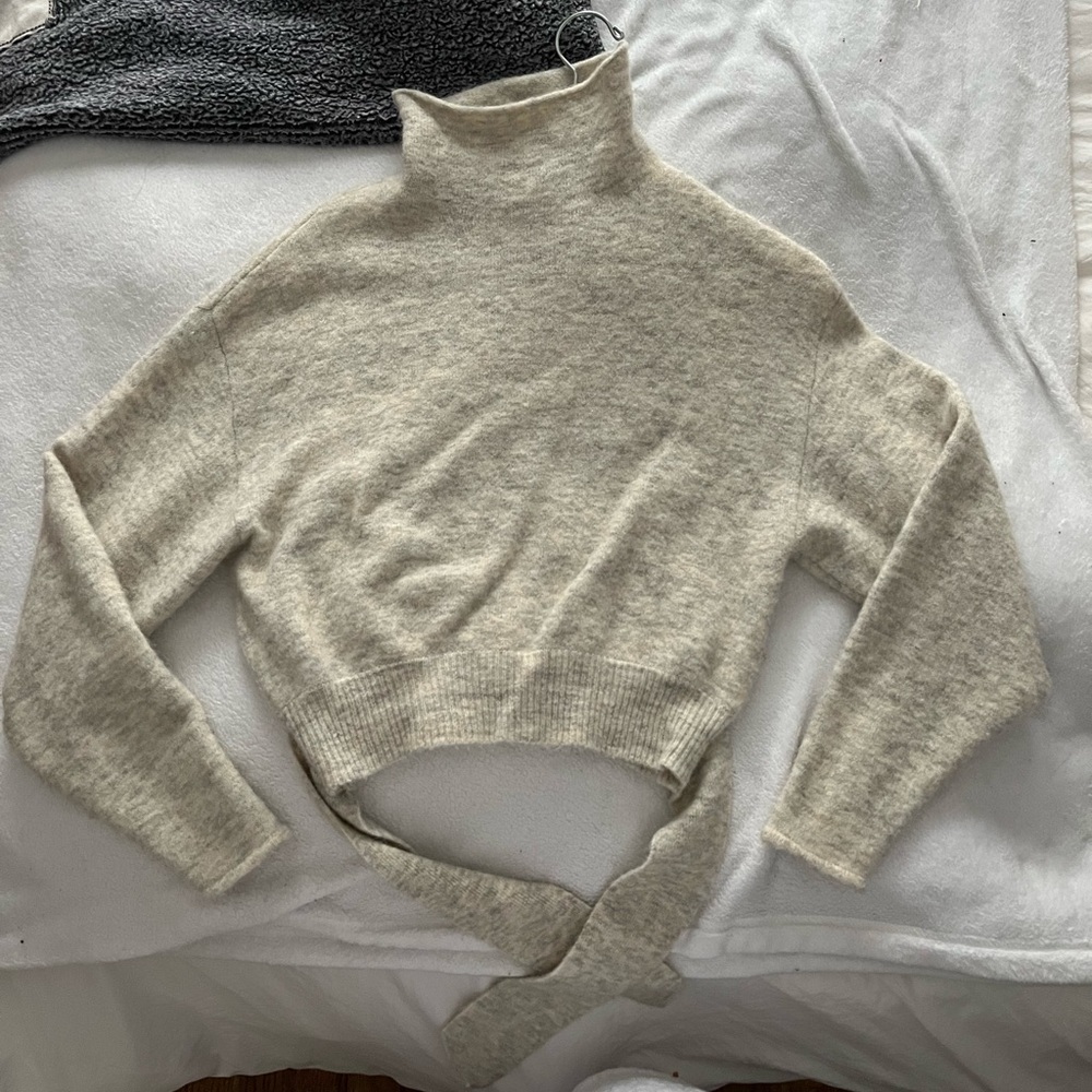 Aritzia Wilfred Cashmere Tie-Back Turtleneck Cream Sweater